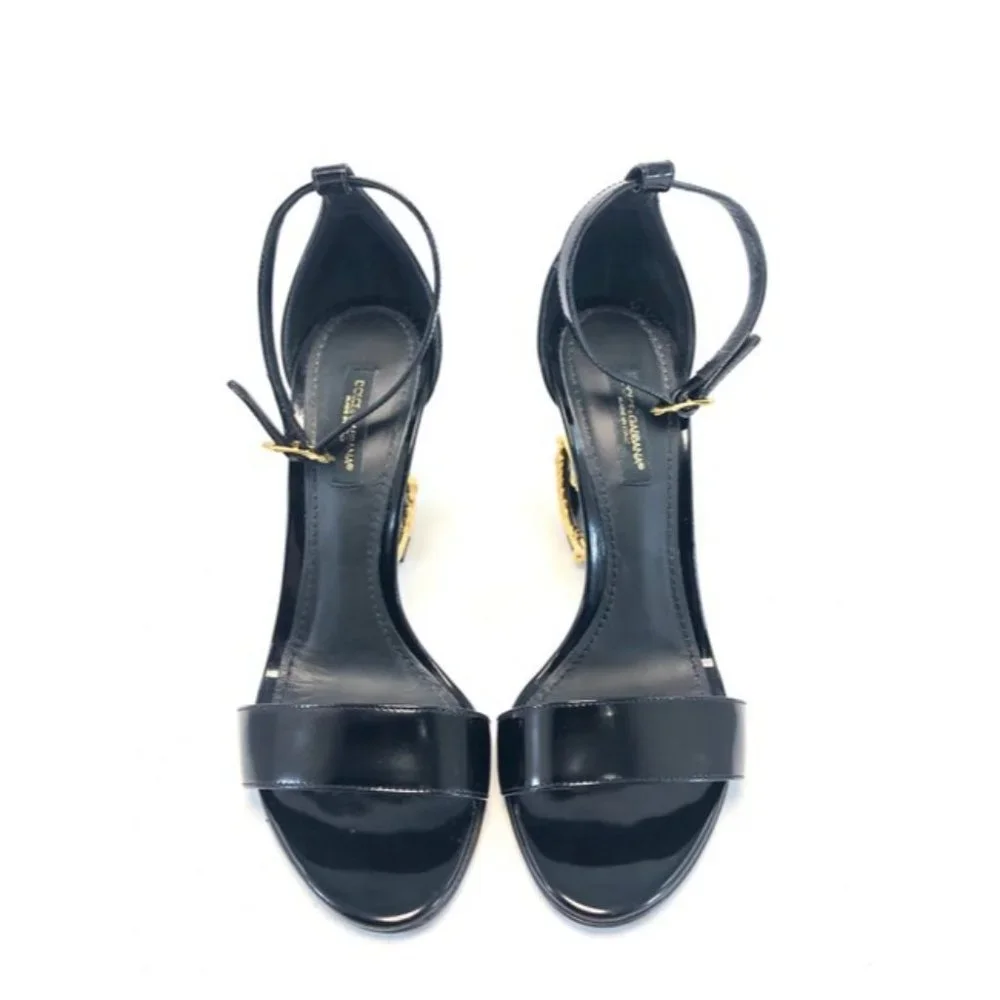 Dolce And Gabbana Black Sculpted Heel Patent Leather Sandals Size EU:36.5